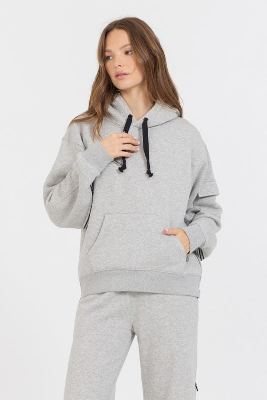 Pure Grey Contrast Black Zipper Hoodie | Vintage Havana Women