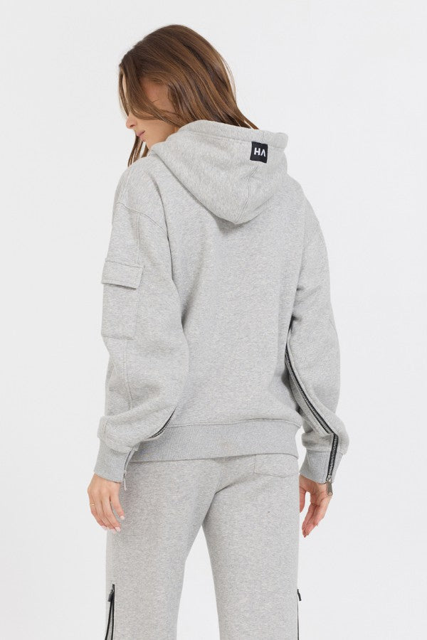 Pure Grey Contrast Black Zipper Hoodie | Vintage Havana Clothing