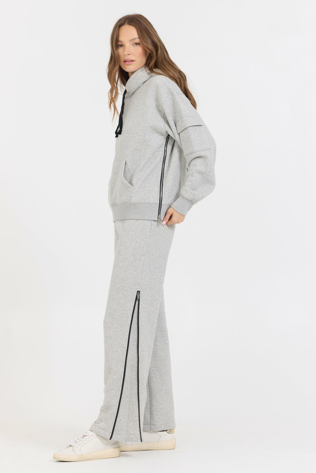 Pure Grey Contrast Black Zipper Hoodie | Vintage Havana Clothing