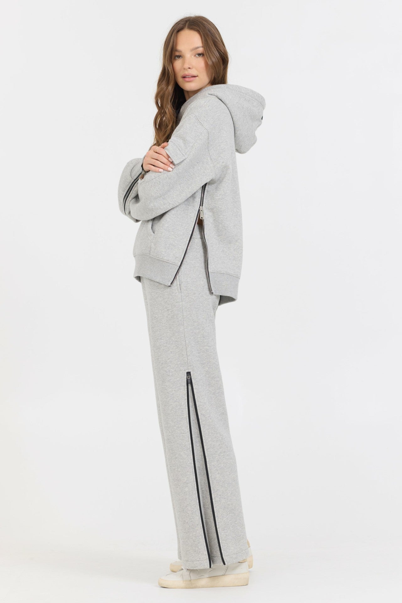 Pure Grey Contrast Black Zipper Hoodie | Vintage Havana Clothing