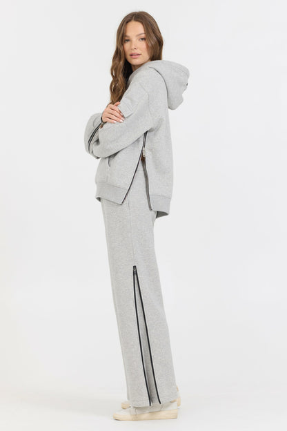 Pure Grey Contrast Black Zipper Hoodie | Vintage Havana Women