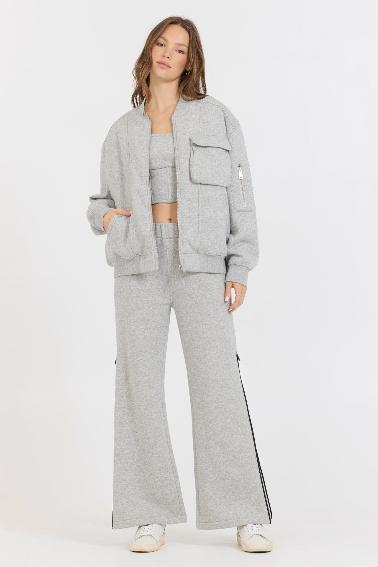 Pure Grey Contrast Black Zipper Flare Pant | Vintage Havana Clothing