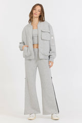 Pure Grey Contrast Black Zipper Flare Pant | Vintage Havana Clothing