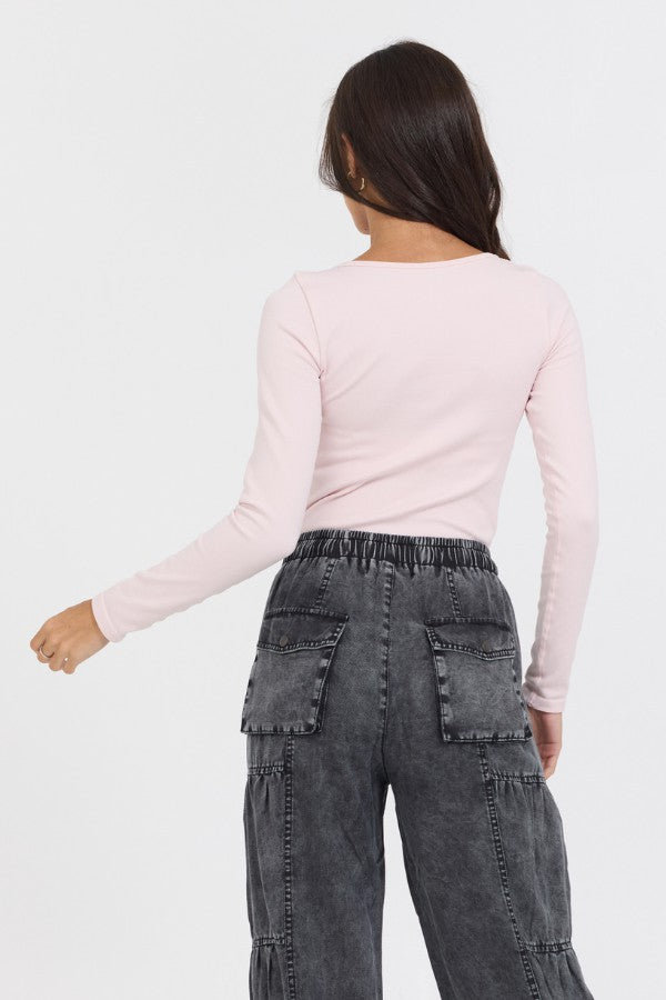 Soft Pink Seamless Long Sleeve Tee | Vintage Havana Clothing