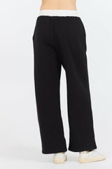 Black/ White Essential Fleece Pant W/ Poplin Waist | Vintage Havana Clothing