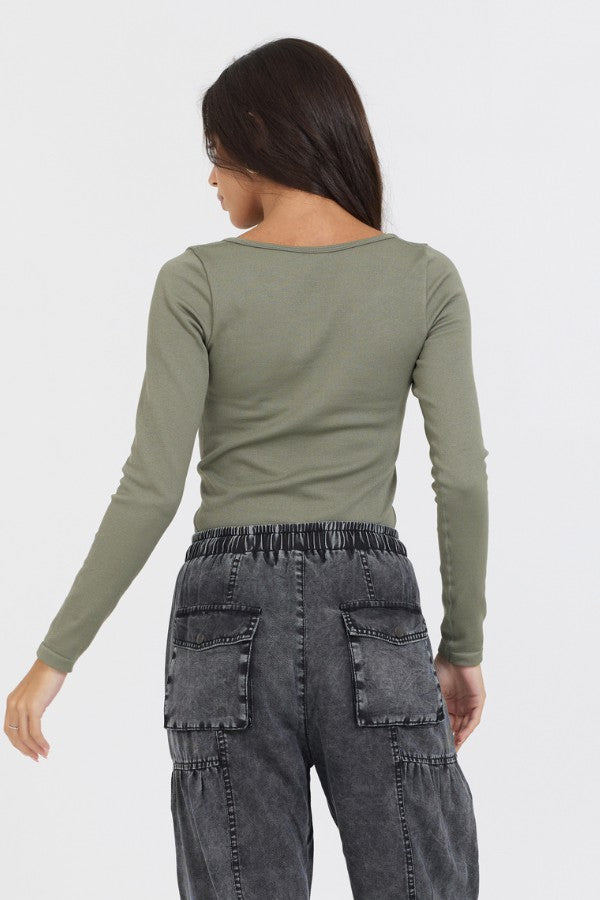 Olive Seamless Long Sleeve Tee | Vintage Havana Clothing