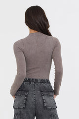 Washed Taupe Seamless Mock Neck Top | Vintage Havana Clothing
