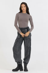 Washed Taupe Seamless Mock Neck Top | Vintage Havana Clothing
