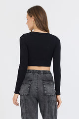 Black Seamless Long Sleeve V Neck | Vintage Havana Clothing