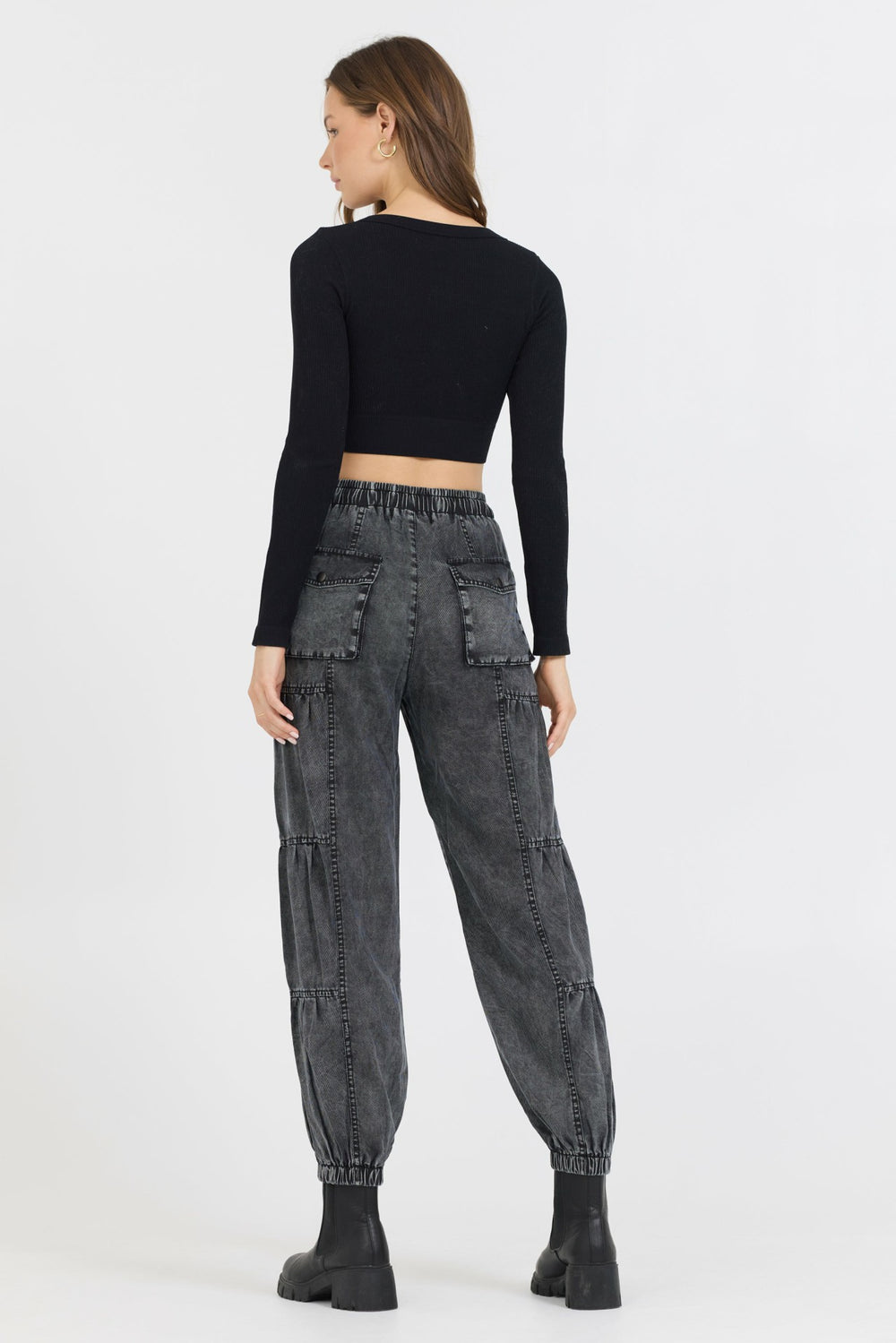 Black Seamless Long Sleeve V Neck | Vintage Havana Clothing