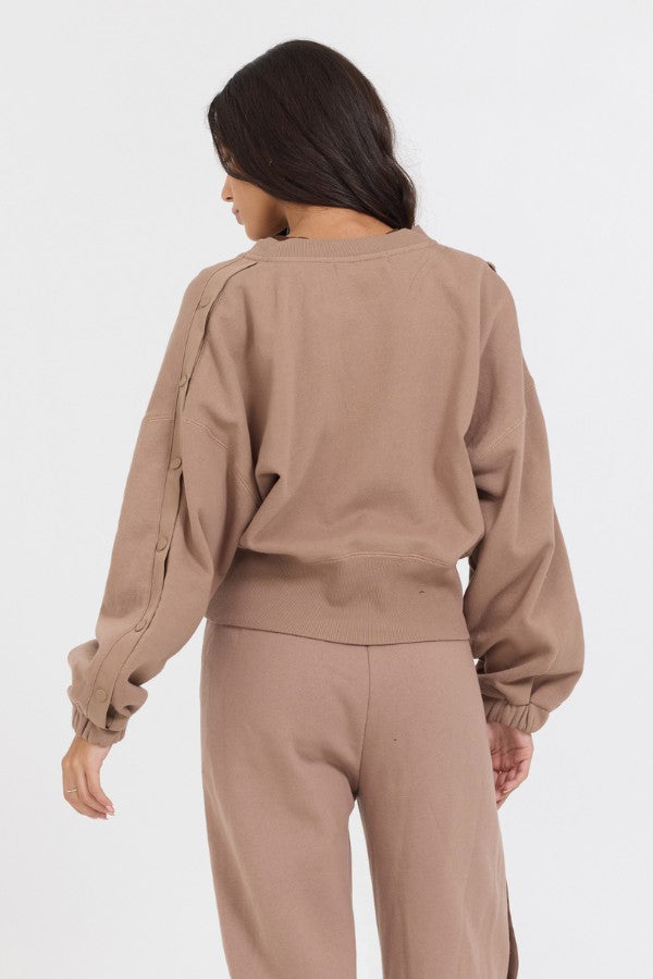 Caramel Latte Brushed Fleece Zip Up W/ Snap Sleeves | Vintage Havana Clothing