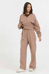 Caramel Latte Brushed Fleece Zip Up W/ Snap Sleeves | Vintage Havana Clothing