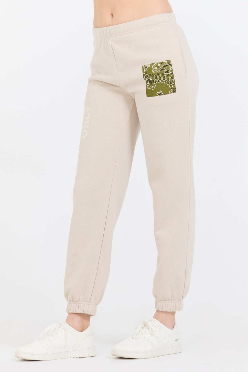 Neutral Taupe/ Olive/ Tan Bandana Patch Jogger | Vintage Havana Clothing