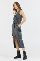 Washed Black Twill Button Front Vest Top | Vintage Havana Clothing