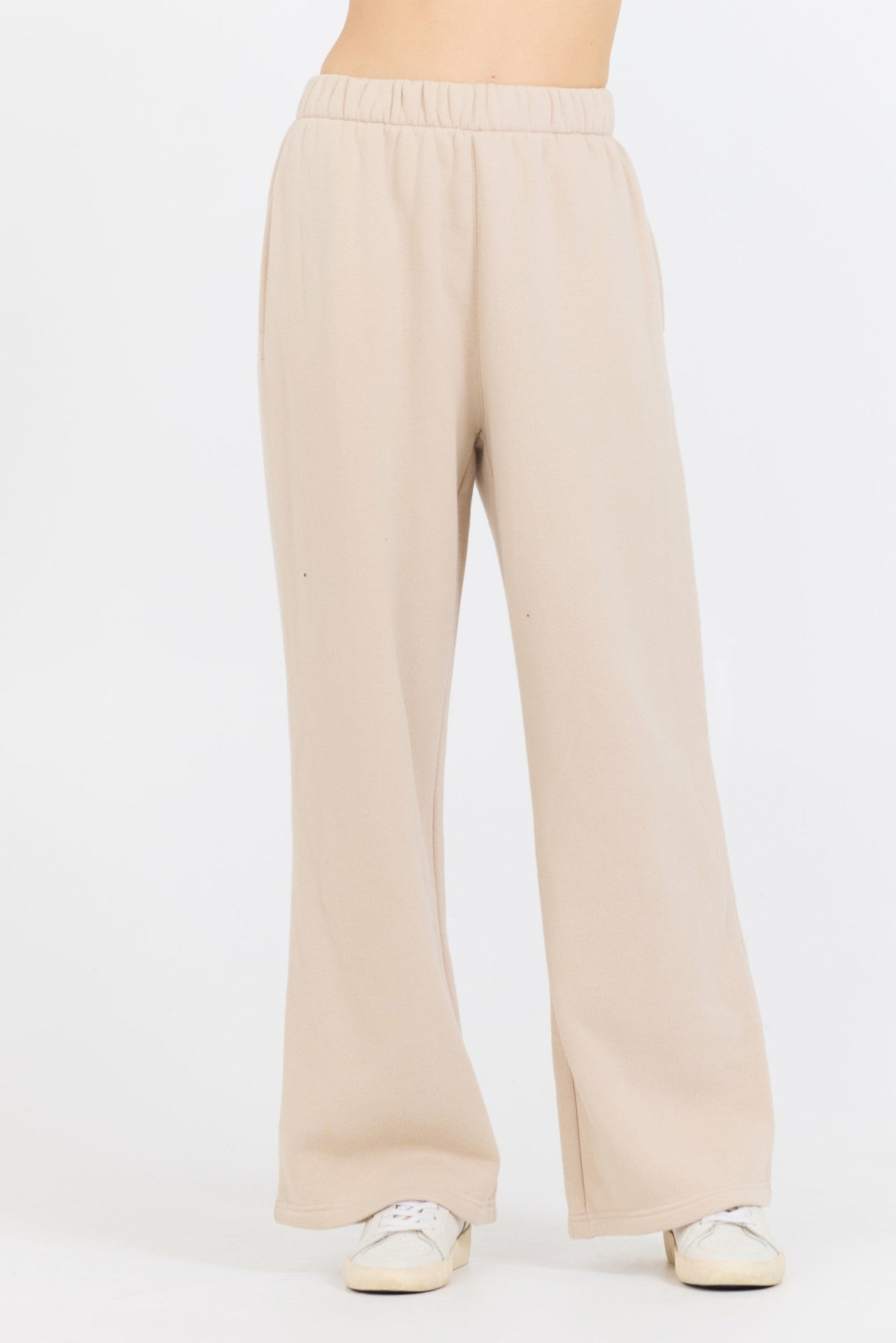 Vanilla Cream Cotton Blend Fleece Wide Leg Pant | Vintage Havana Clothing