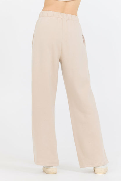 Vanilla Cream Cotton Blend Fleece Wide Leg Pant | Vintage Havana Women