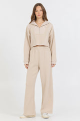 Vanilla Cream Cotton Blend Fleece Wide Leg Pant | Vintage Havana Clothing