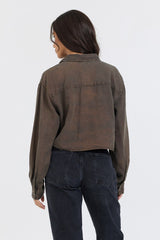 Brown Cropped Pocket Detail Shirt | Vintage Havana Clothing