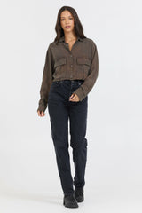 Brown Cropped Pocket Detail Shirt | Vintage Havana Clothing