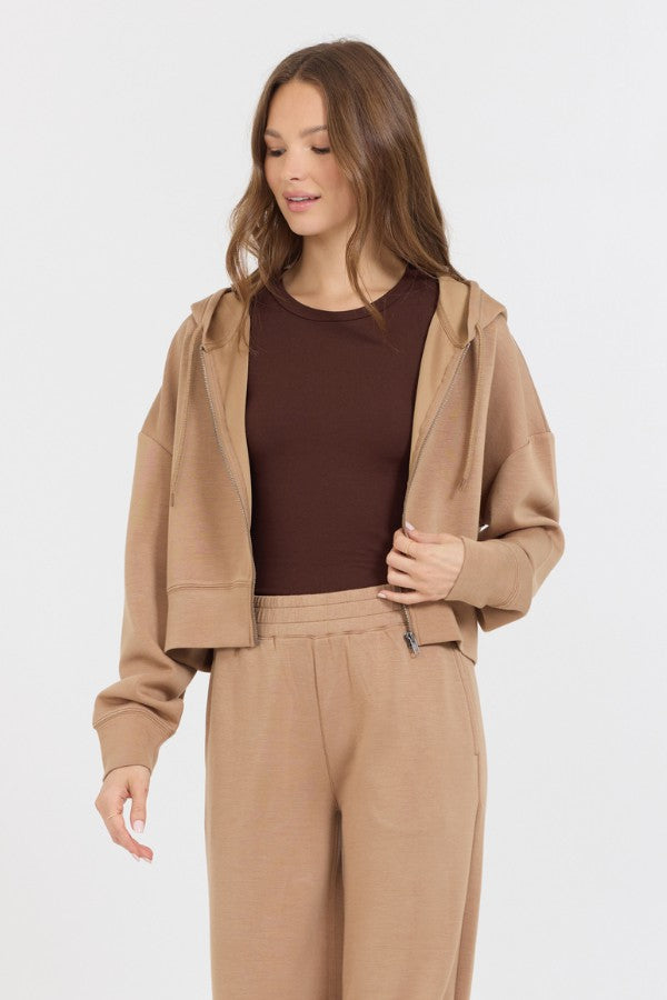 Caramel Cloud Fleece Crop Zip Up | Vintage Havana Clothing