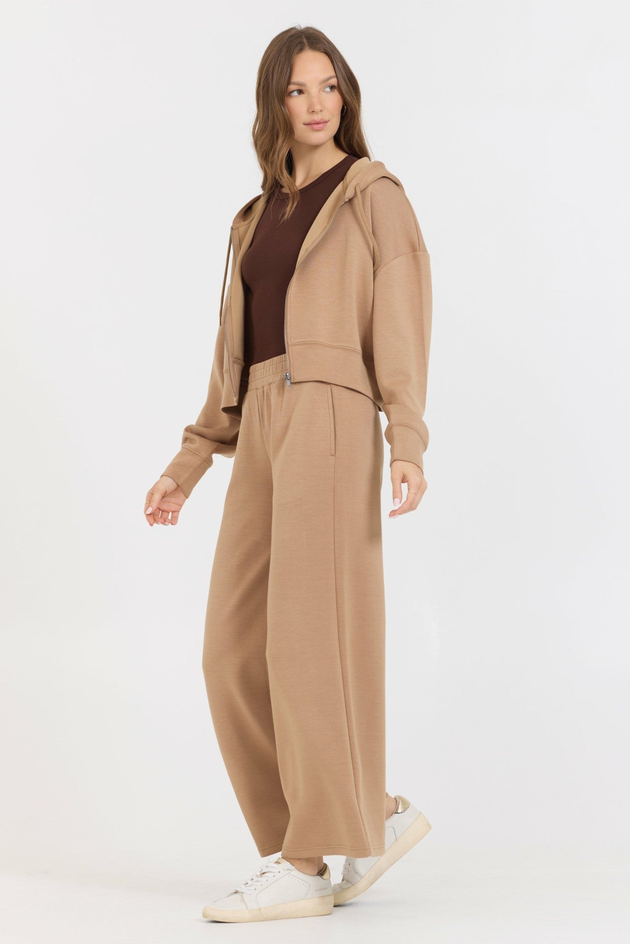 Caramel Cloud Fleece Crop Zip Up | Vintage Havana Clothing