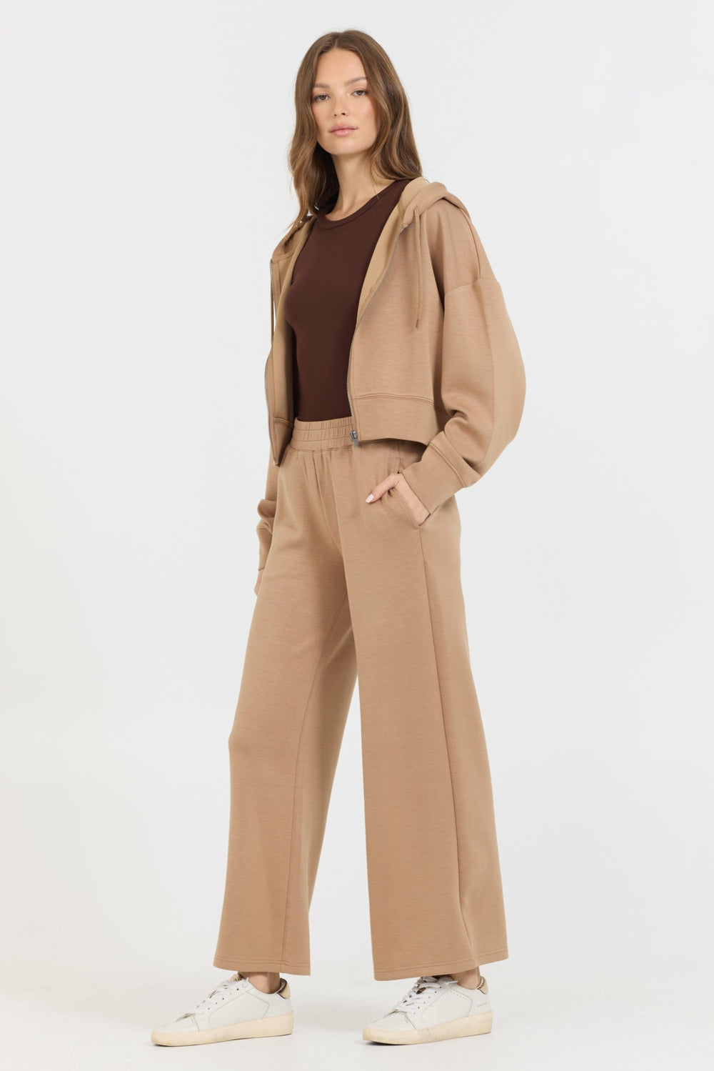 Caramel Cloud Fleece Crop Zip Up | Vintage Havana Clothing