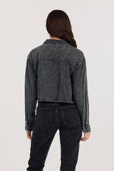 Washed Black Cropped Pocket Detail Shirt | Vintage Havana Clothing