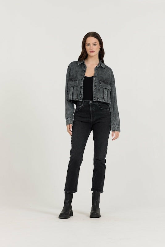 Washed Black Cropped Pocket Detail Shirt | Vintage Havana Clothing