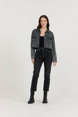 Washed Black Cropped Pocket Detail Shirt | Vintage Havana Clothing