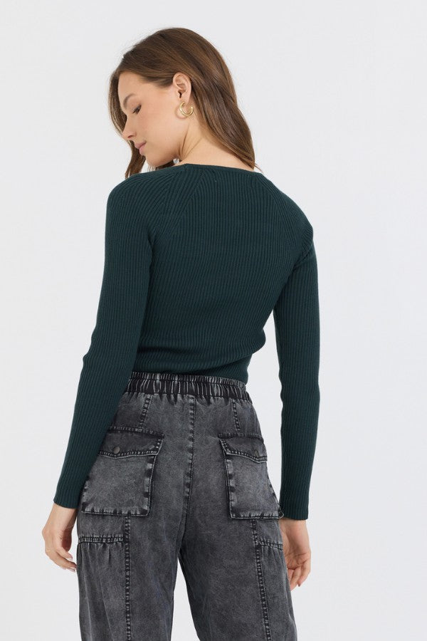 Black Rib Knit Long Sleeve Top | Vintage Havana Clothing