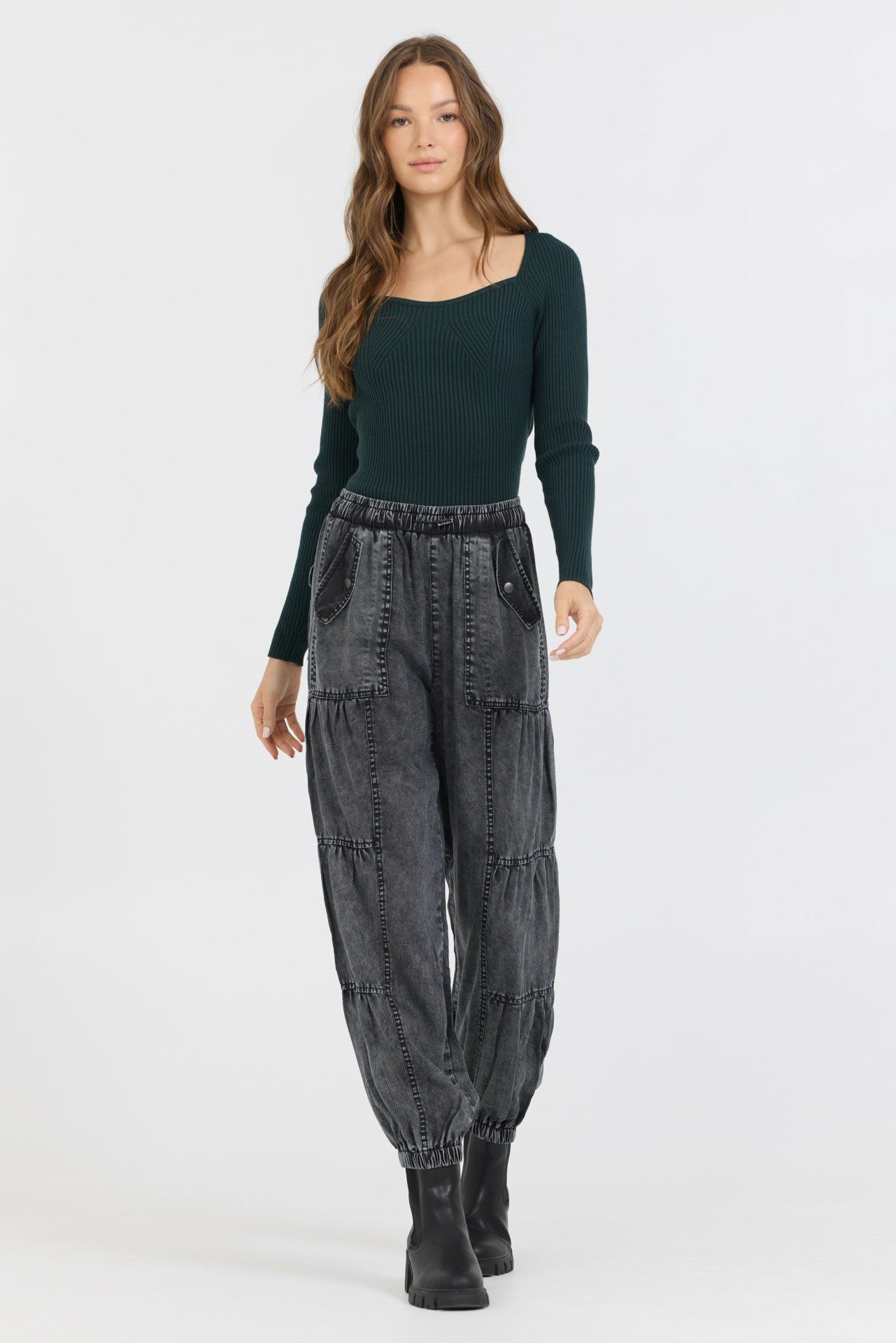 Black Rib Knit Long Sleeve Top | Vintage Havana Clothing
