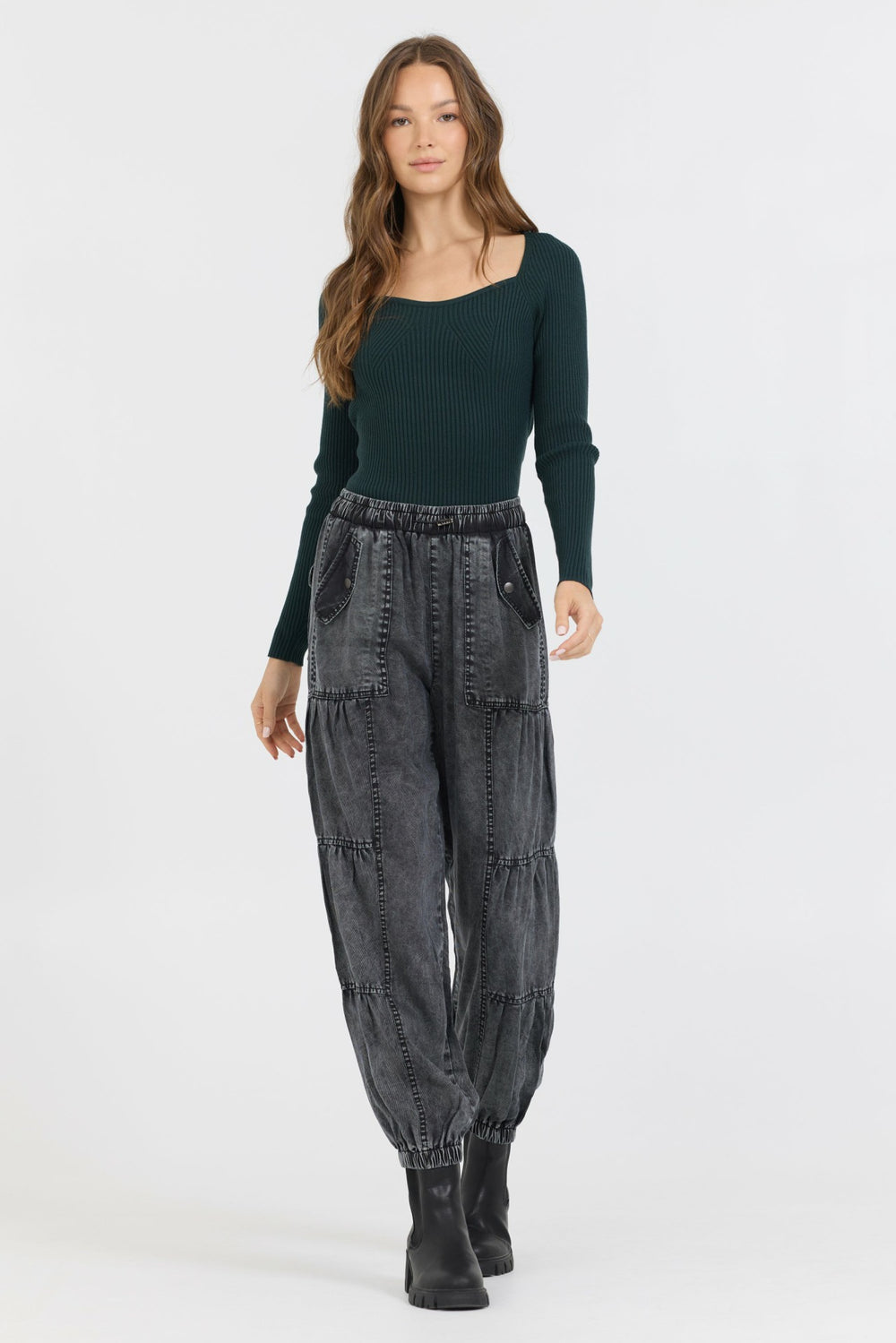 Black Rib Knit Long Sleeve Top | Vintage Havana Clothing