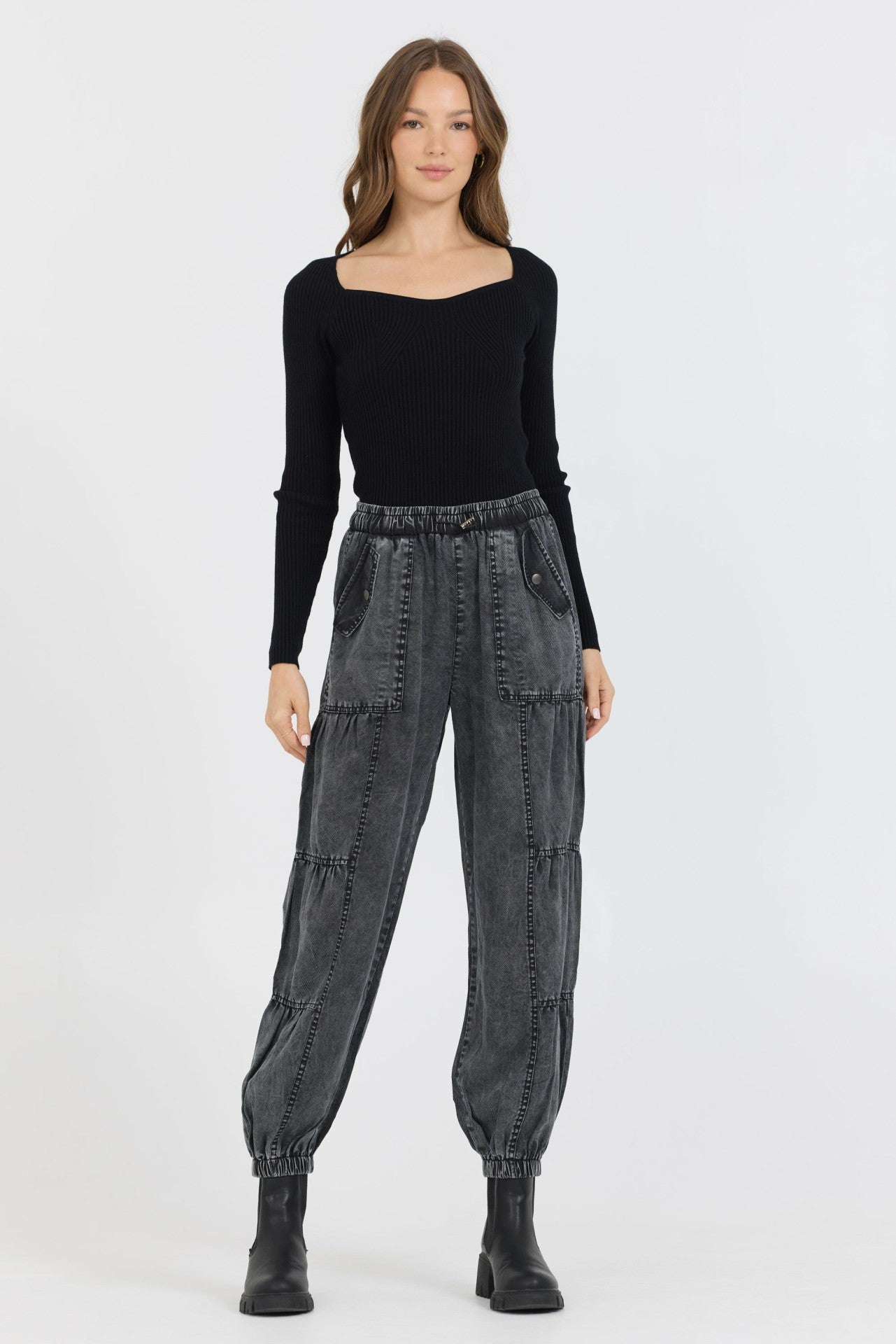 Black Rib Knit Long Sleeve Top | Vintage Havana Clothing