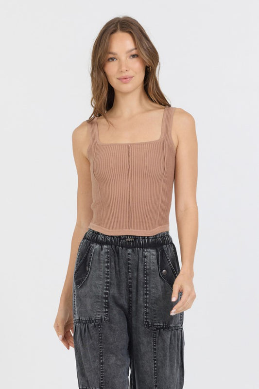 Caramel Rib Knit Corset Top | Vintage Havana Women
