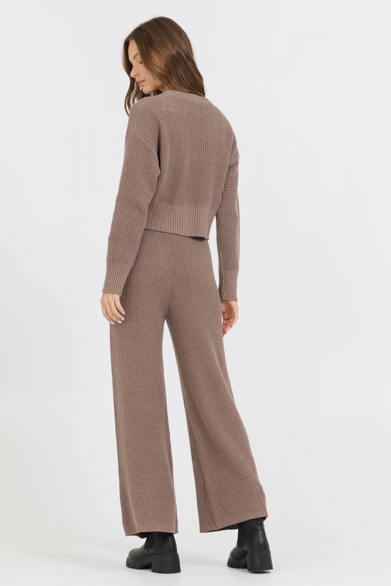Heather Brown Waffle Knit Flare Pant | Vintage Havana Clothing