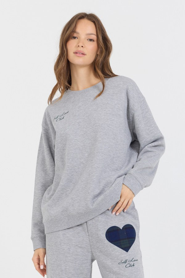 Heather Grey Essential Fleece Crew W/ Self Love Club Crewneck | Vintage Havana Clothing