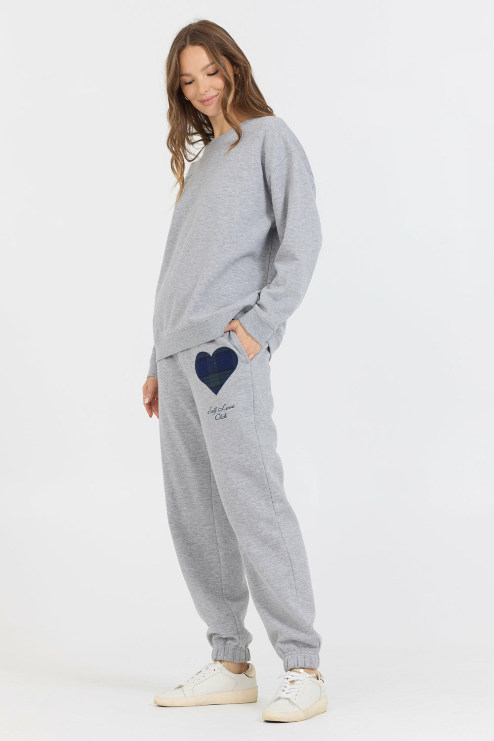 Heather Grey Essential Fleece Crew W/ Self Love Club Crewneck | Vintage Havana Clothing