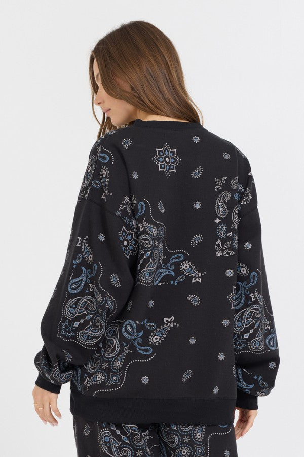 Black Bandana Printed Fleece Crewneck | Vintage Havana Clothing