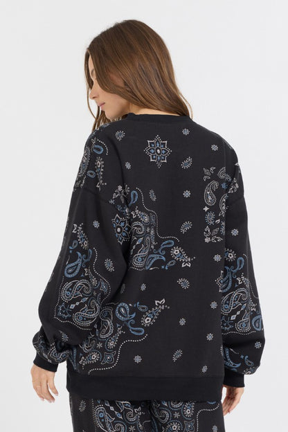 Black Bandana Printed Fleece Crewneck | Vintage Havana Women