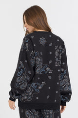 Black Bandana Printed Fleece Crewneck | Vintage Havana Clothing