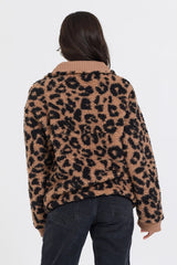 Leopard Print Sherpa Quarter Zip | Vintage Havana Clothing