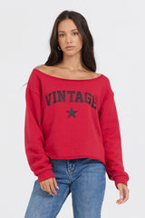 Red Off Shoulder Graphic Top | Vintage Havana Clothing