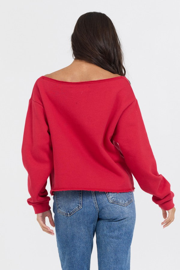 Red Off Shoulder Graphic Top | Vintage Havana Clothing
