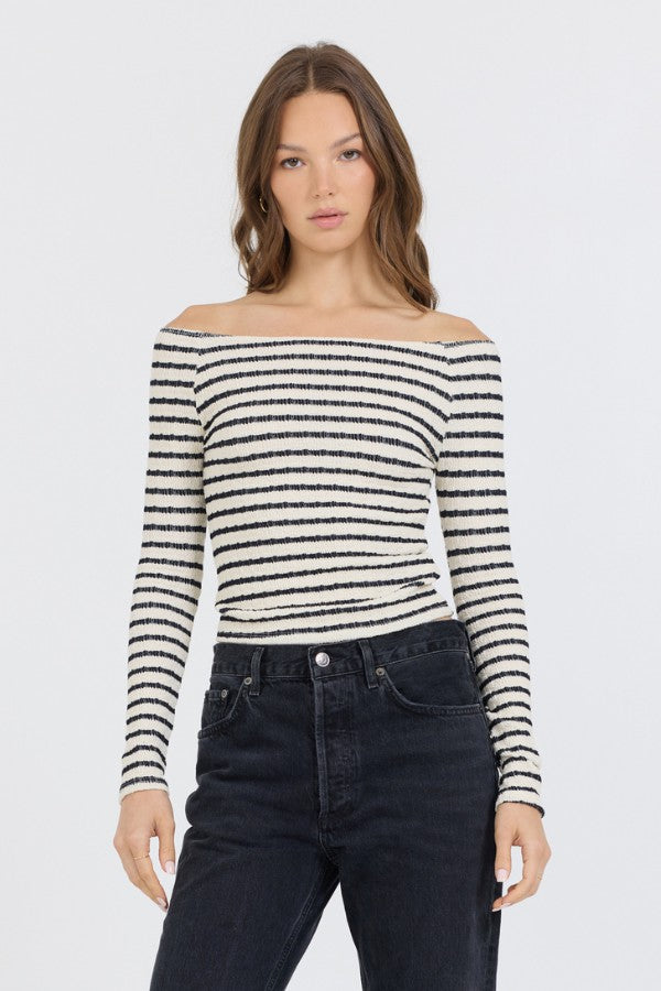 Ivory Black Fitted Off The Shoulder Top | Vintage Havana Clothing