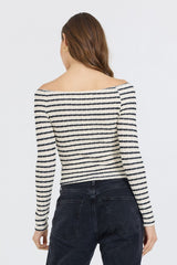 Ivory Black Fitted Off The Shoulder Top | Vintage Havana Clothing