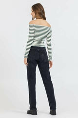 Ivory Green Fitted Off The Shoulder Top | Vintage Havana Clothing