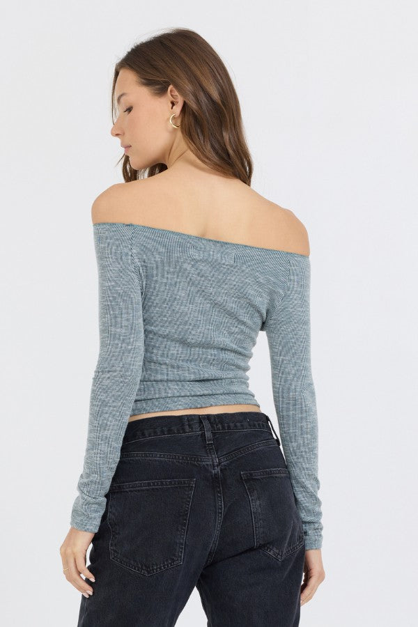 Hunter Green Fitted Off The Shoulder Top | Vintage Havana Clothing