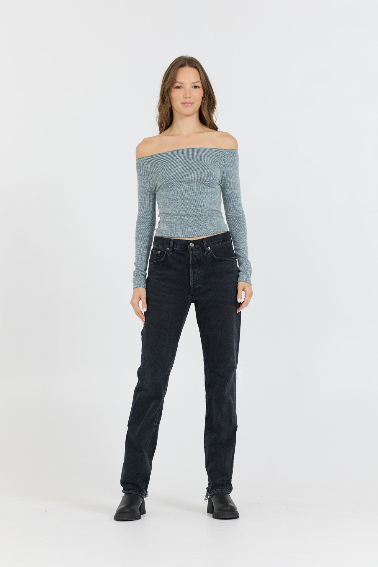 Hunter Green Fitted Off The Shoulder Top | Vintage Havana Clothing