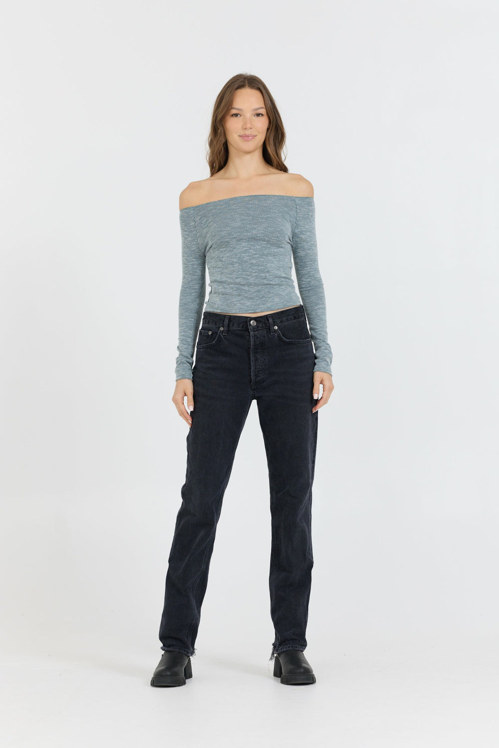Hunter Green Fitted Off The Shoulder Top | Vintage Havana Clothing