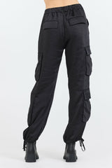 Black Heavy Satin Cargo Pants | Vintage Havana Clothing